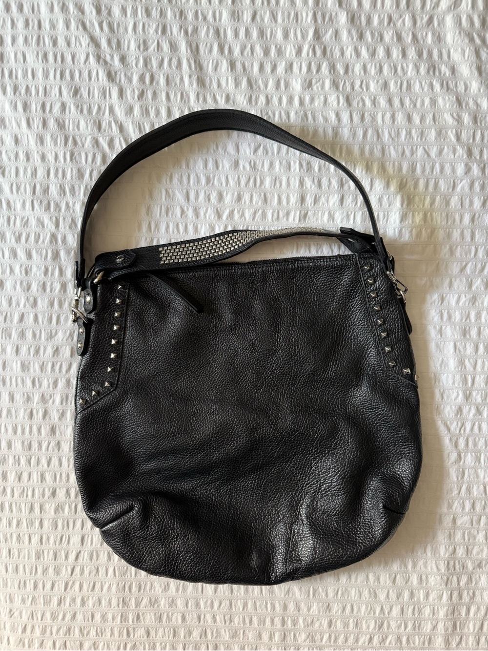 Vintage Black Studded Italian Leather Rockstar Girlfriend Hobo/Shoulder Bag